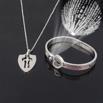 Fashion Jewelry Titanium Steel Couple Love Lock, Bracelet, Key Set, Necklace