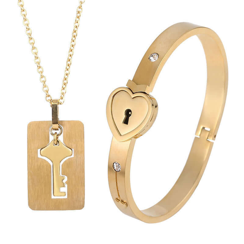 Fashion Jewelry Titanium Steel Couple Love Lock, Bracelet, Key Set, Necklace