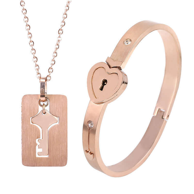 Fashion Jewelry Titanium Steel Couple Love Lock, Bracelet, Key Set, Necklace