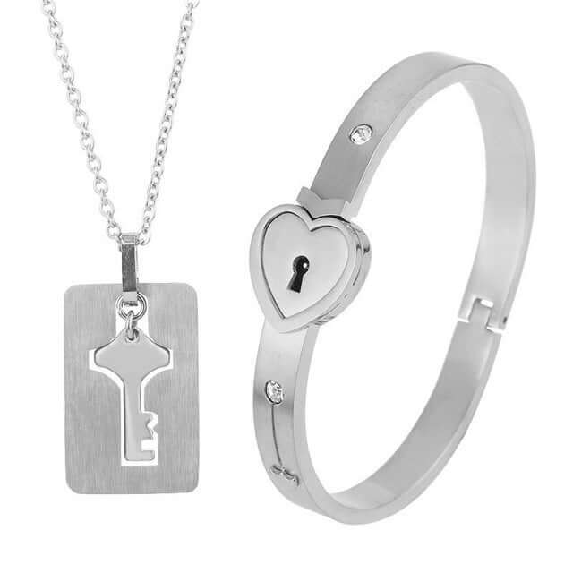 Fashion Jewelry Titanium Steel Couple Love Lock, Bracelet, Key Set, Necklace