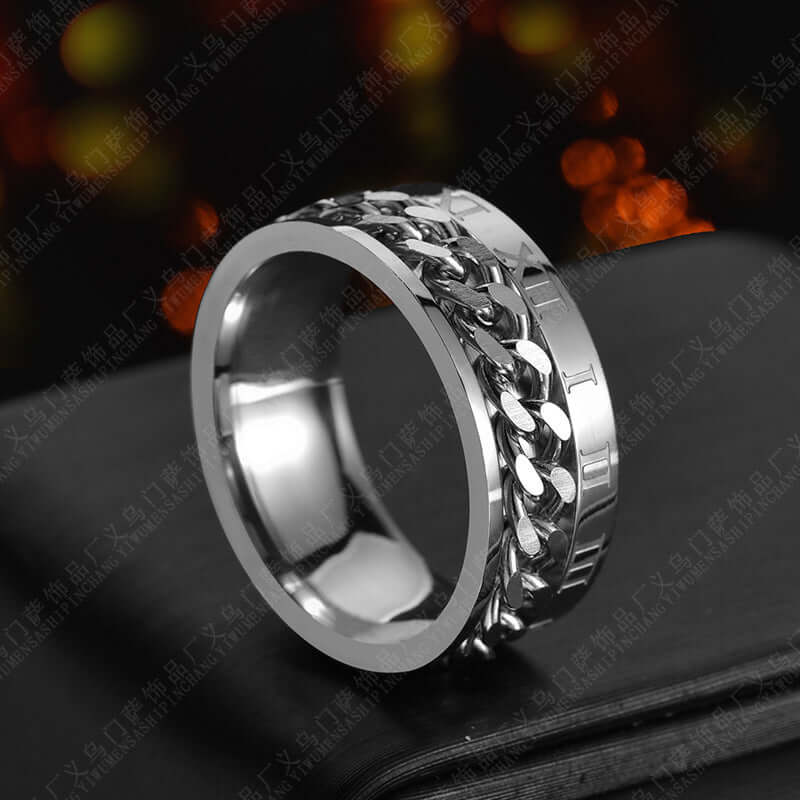 Roman Letter Chain Rings Men Digital Titanium Steel Ring