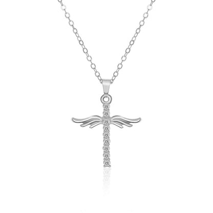 Angel Wings Cross Pendant Necklace For Woman With O Type Stainless Steel Chain Necklace Jewelry Gift