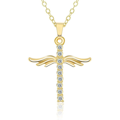 Angel Wings Cross Pendant Necklace For Woman With O Type Stainless Steel Chain Necklace Jewelry Gift