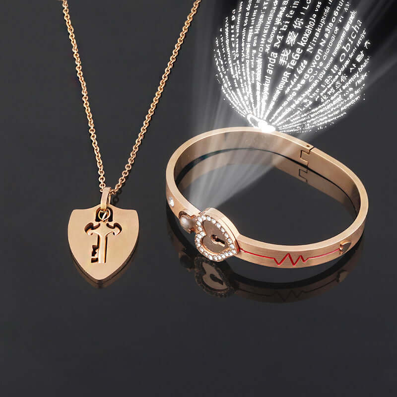 Fashion Jewelry Titanium Steel Couple Love Lock, Bracelet, Key Set, Necklace