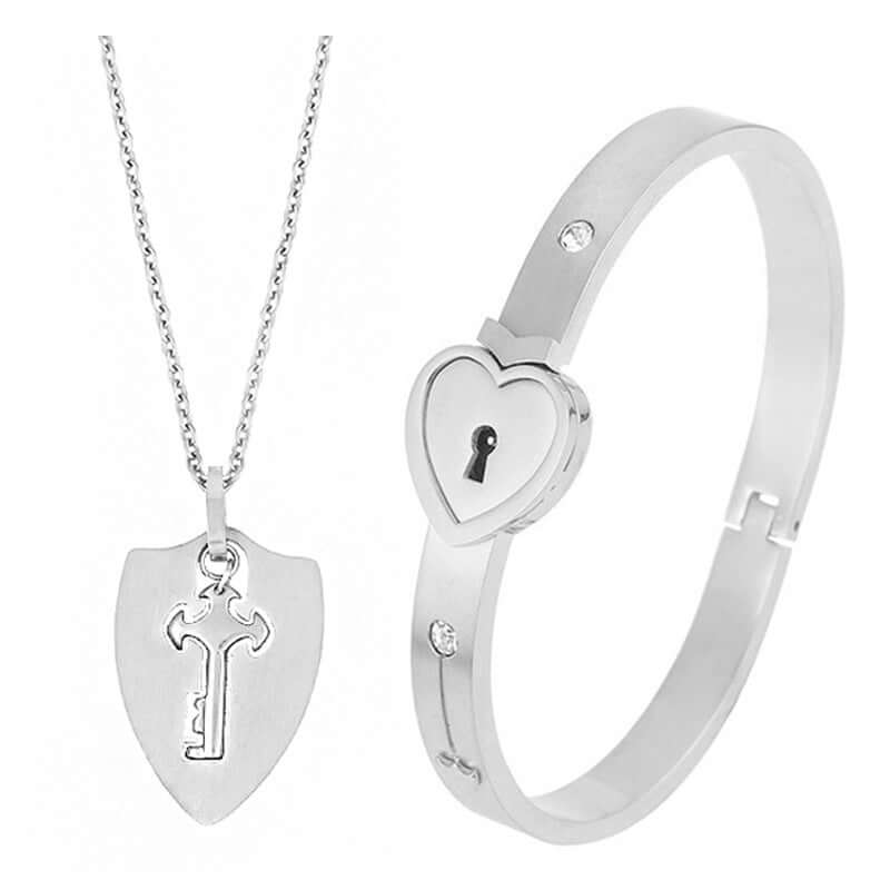 Fashion Jewelry Titanium Steel Couple Love Lock, Bracelet, Key Set, Necklace