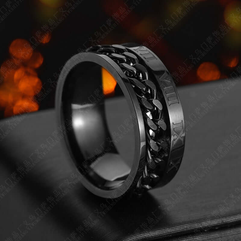 Roman Letter Chain Rings Men Digital Titanium Steel Ring